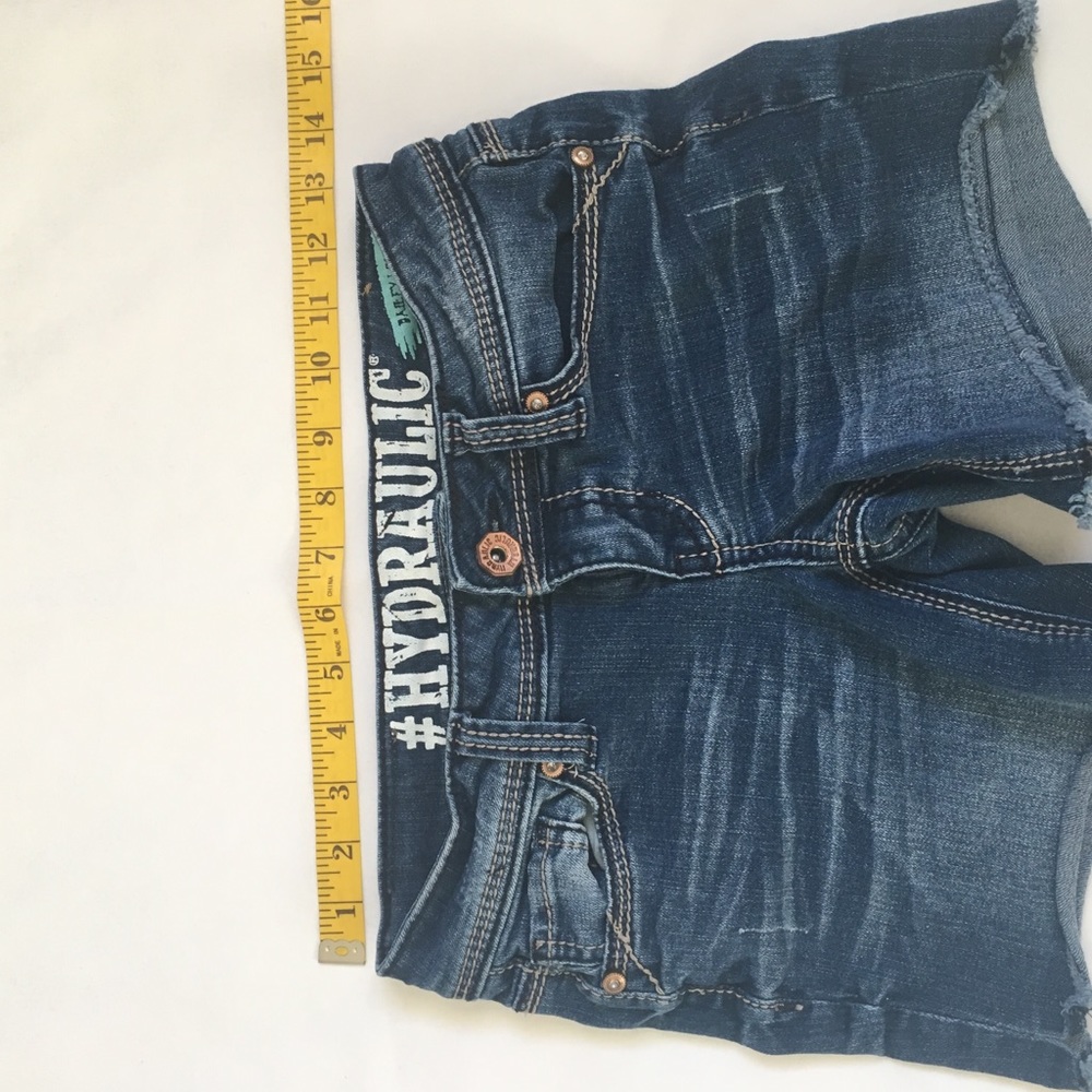 HYDRAULIC BLUE JEWELED CUTOFF JEAN SHORTS SIZE 1/2 - Picture 7 of 8